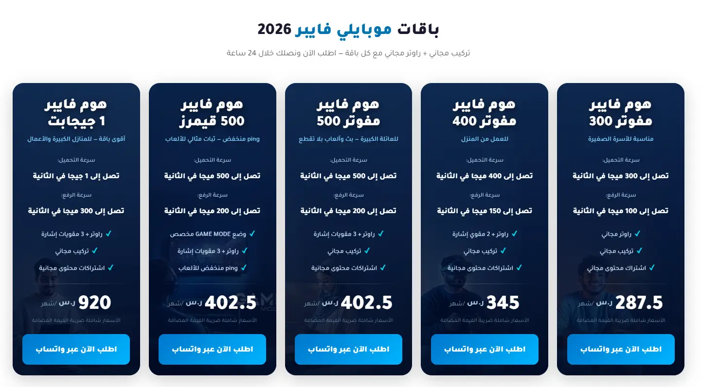اشتراطات تركيب موبايلي فايبر — كل ما تحتاج معرفته 2026 2 باقات موبايلي فايبر 2026